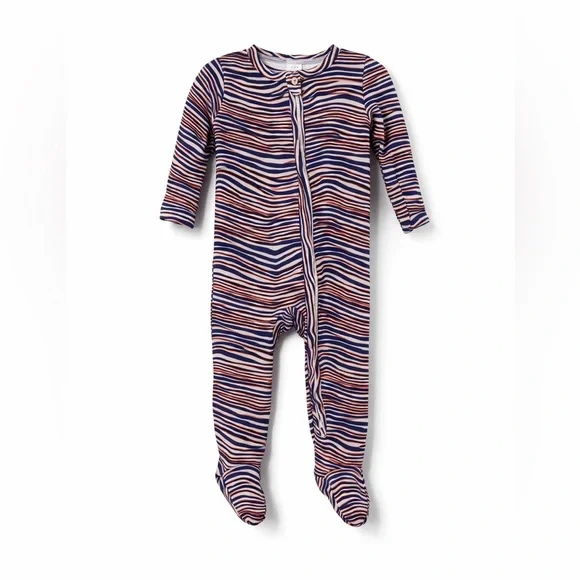 Angel Dear Zigzag Patterned Footie - Blue and Red Bamboo Pajamas Size 6-9 months - Picture 1 of 5